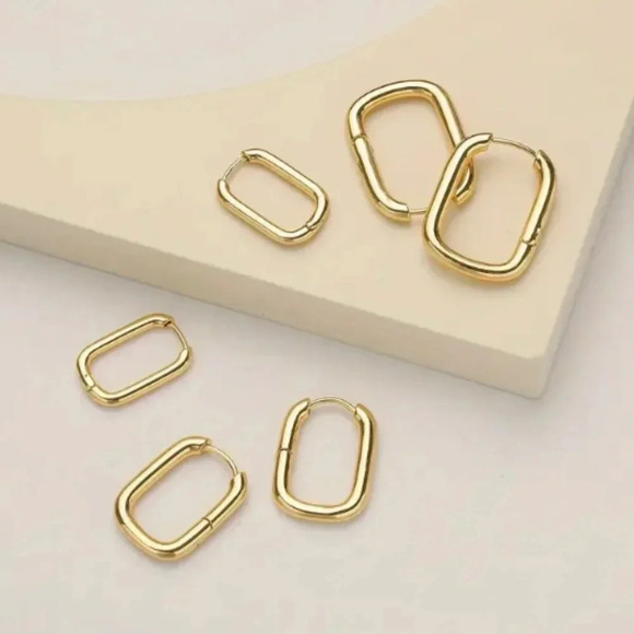 NEW - Stainless Steel - 3 Pair Squoval Hoop Bundle - Lever Clicker Back - Picture 2 of 3